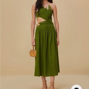 NWT Farm Rio Green Leaves Cut Out Midi Dress